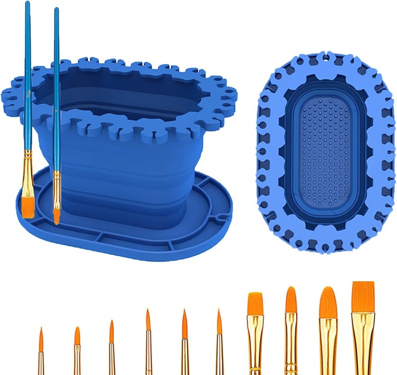 SUWARMN Paint Brush Cleaner Rinse Cup (All-in-One), Foldable Brushes Holder & Brush Cleaning Cup for Acrylic, Watercolor, and Water-Based Mediums, for Fine Art, Studio, Classroom(Blue) - Image 1
